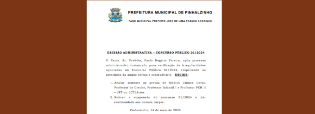 Comunicado: Decisão Administrativa sobre Concurso Público 01/2024