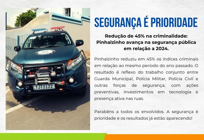 Pinhalzinho registra avanço significativo na segurança pública.