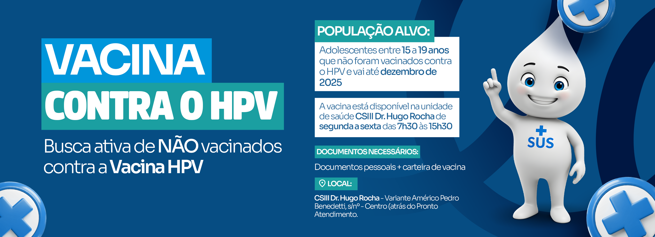 Busca ativa: adolescentes de 15 a 19 anos NÃO vacinados contra o HPV podem receber a dose até dezembro pelo SUS.